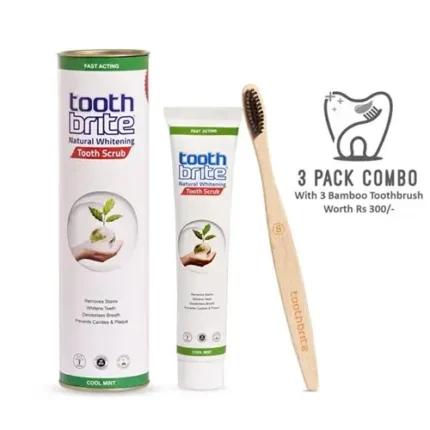 toothbrite natural whitening tooth scrub - 3 Pack Combo With FREE Bamboo Toothbrush