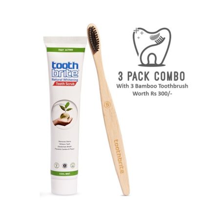 toothbrite natural whitening tooth scrub - 3 Pack Combo With FREE Bamboo Toothbrush